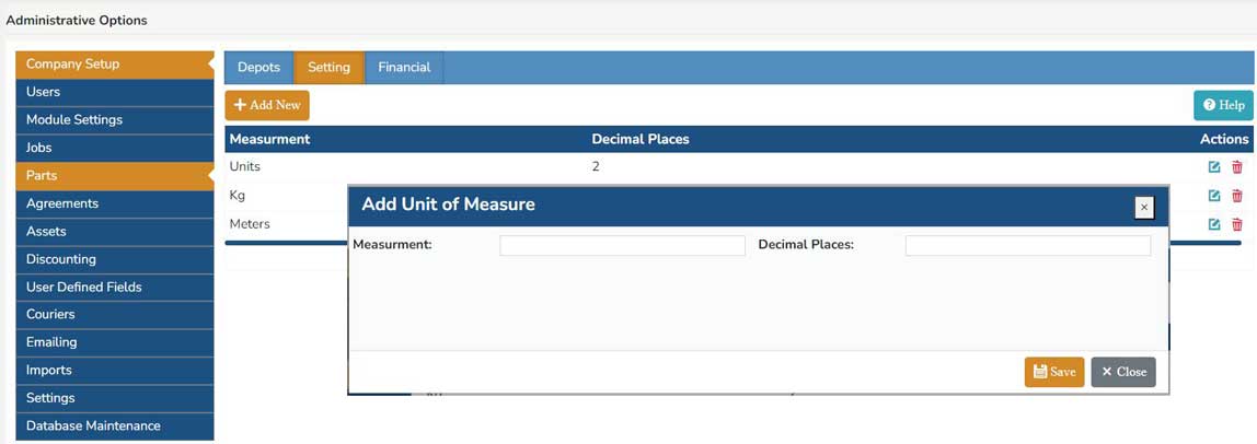 Setup Units of Measure
